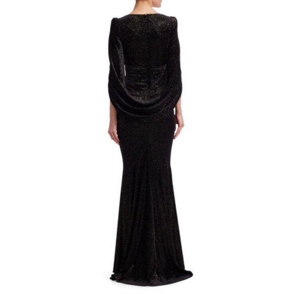 Talbot Runhof Black Metallic Eternity-Sleeve Velvet Gown - Picture 2 of 11